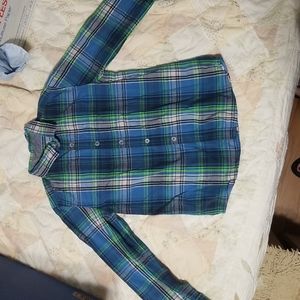 Boy's long sleeve, button down plaid shirt.